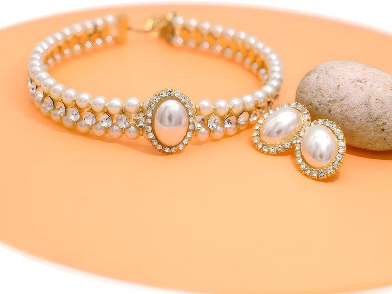 CIOOU Pearl Choker Necklace for Women Gold Crystal Rhinestone Pearl Collar Statement Necklaces Earrings Bridal Pearls Diamond jewelry Set for Wedding - Image 2